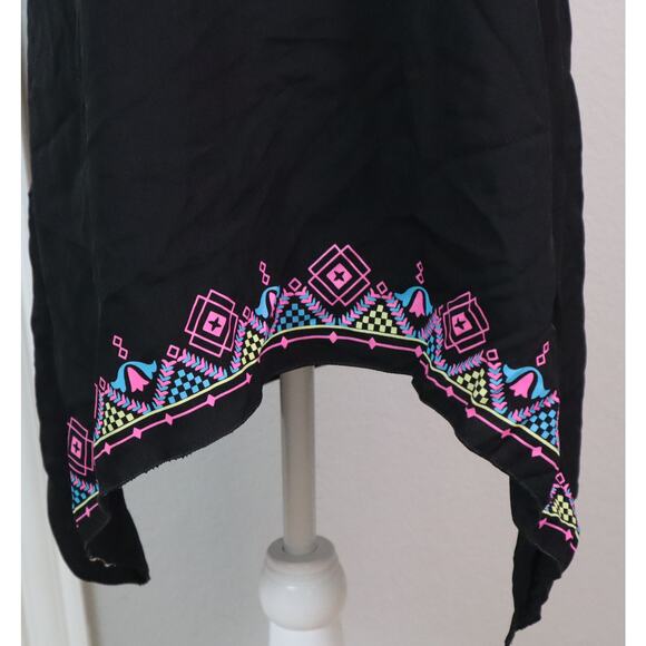 Vintage Y2K Black Mini Dress Asymmetric Hem Halter Southwest Geometric Shift XL - Picture 4 of 8